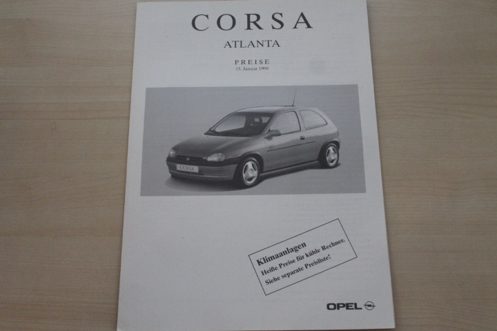 Opel Corsa B Atlanta - Preise & Extras - Prospekt 01/1996