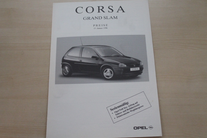 Opel Corsa B Grand Slam - Preise & Extras - Prospekt 01/1996