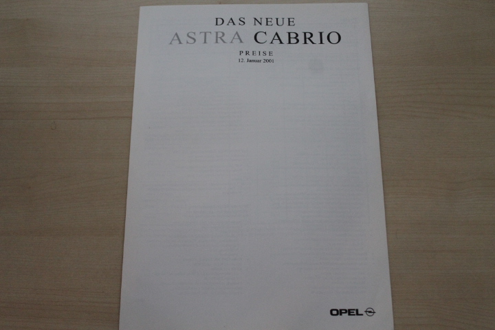 Opel Astra Cabrio - Preise & Extras - Prospekt 01/2001
