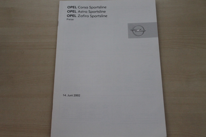 Opel Zafira Astra Corsa Sportsline - Preise & Extras - Prospekt 06/2002