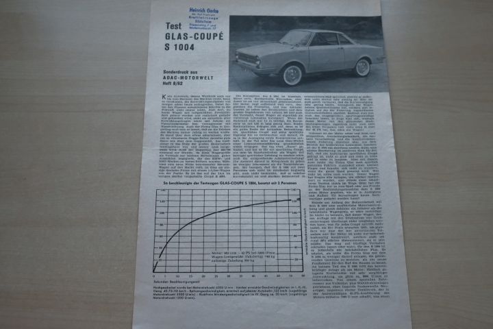 Glas 1004 S Coupe - Sonderdruck ADAC - Prospekt 08/1962