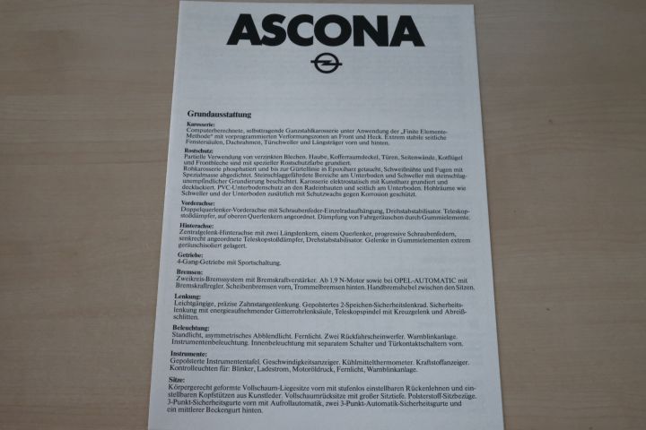 Opel Ascona - technische Daten & Ausstattung - Prospekt 08/1980