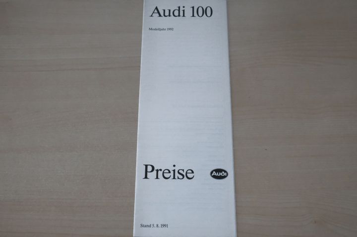 Audi 100 - Preisliste & Extras - Prospekt 08/1991