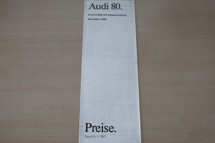 Audi 80 - Preisliste & Extras - Prospekt 05/1987