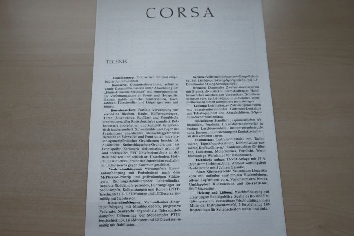 Opel Corsa A + GSi - technische Daten & Ausstattung - Prospekt 03/1988