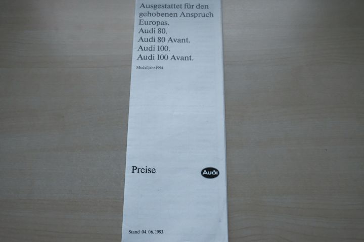 Audi 80 100 Avant Europa - Preisliste & Extras - Prospekt 06/1993