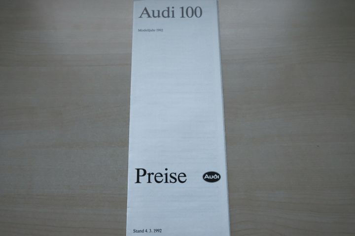 Audi 100 - Preisliste & Extras - Prospekt 03/1992