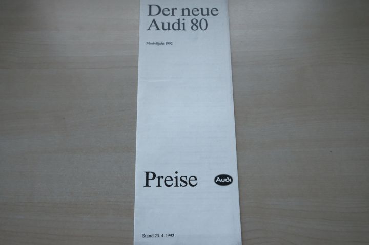 Audi 80 - Preisliste & Extras - Prospekt 04/1992