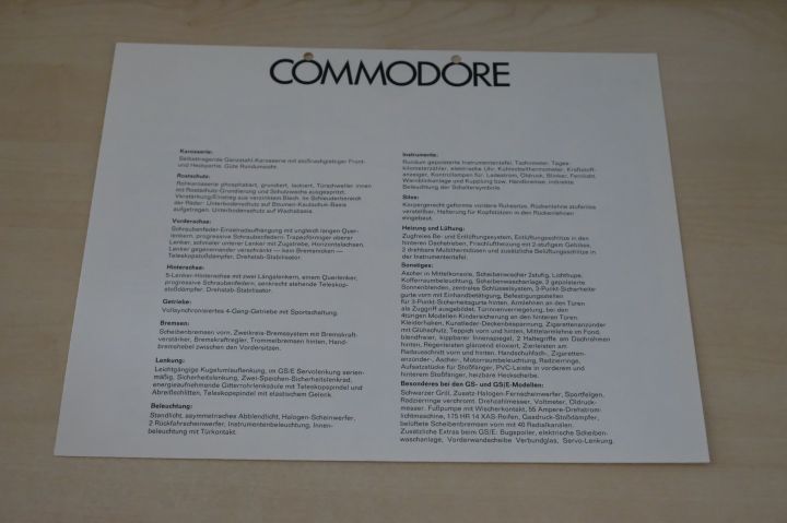 Opel Commodore - technische Daten & Ausstattung - Prospekt 08/1973