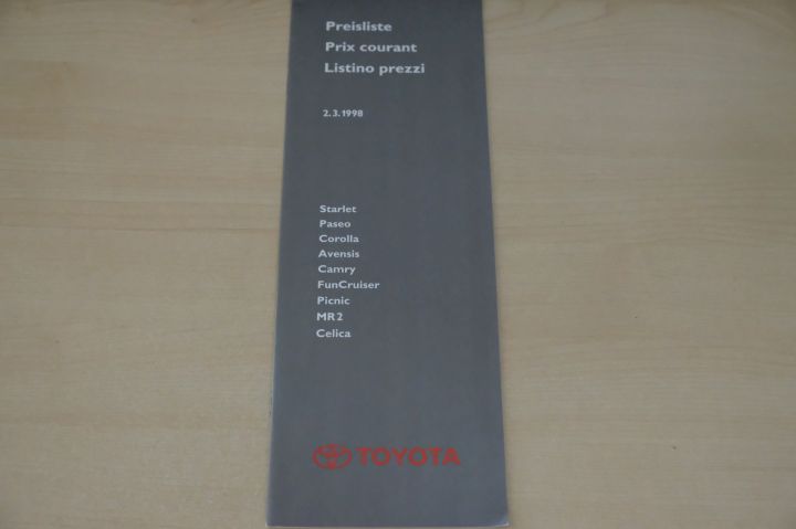Toyota MR2 Celica Paseo - Preisliste & Extras - Schweiz - Prospekt 03/1998