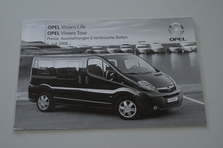 Opel Vivaro Life Tour - Preisliste & Extras & tech. Daten - Prospekt 07/2008