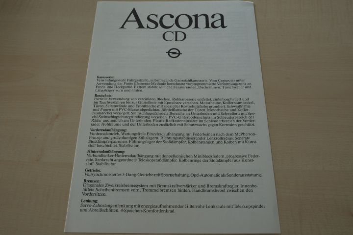 Opel Ascona CD - technische Daten & Ausstattungen - Prospekt 11/1982