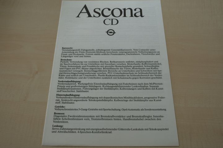 Opel Ascona CD - technische Daten & Ausstattungen - Prospekt 11/1982