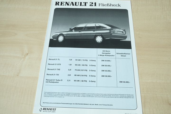 Renault R 21 - Preisliste & Extras - Prospekt 08/1991