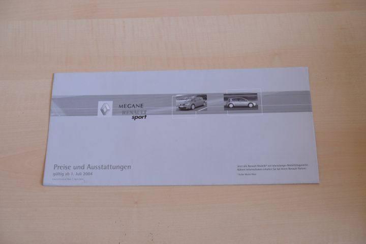 Renault Megane RS 2.0 16V Turbo - Preisliste & Extras - Prospekt 07/2004