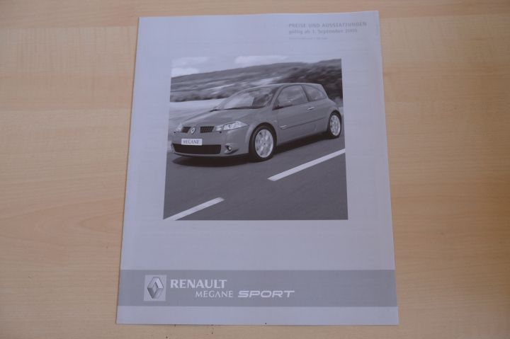 Renault Megane RS 2.0 16V Turbo - Preisliste & Extras - Prospekt 09/2005