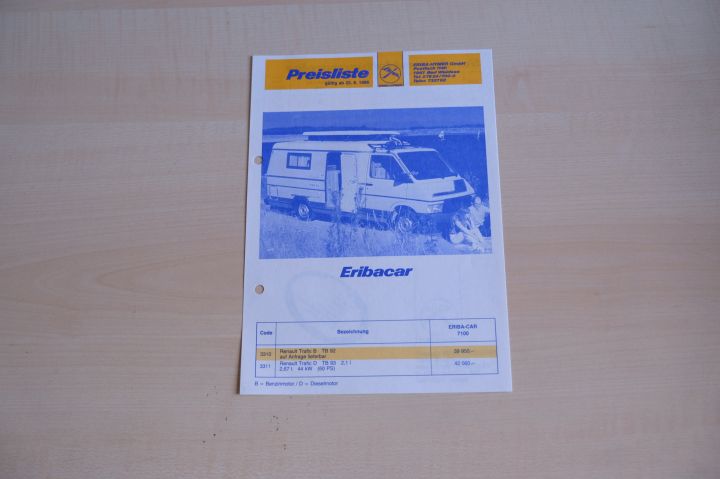 Hymer Eribacar Trafic - Preisliste & Extras - Prospekt 06/1986