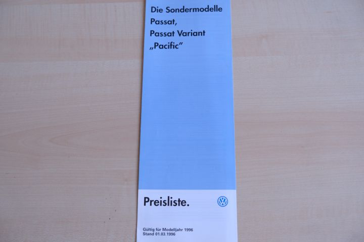 VW Passat - Pacific - Preisliste & Extras - Prospekt 03/1996