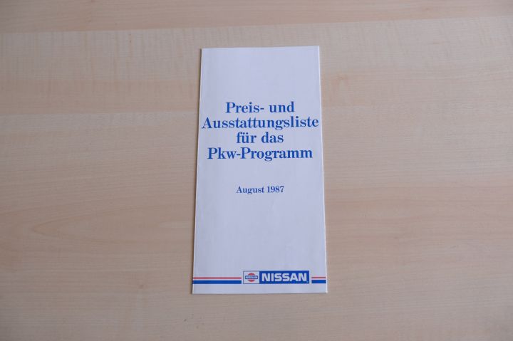 Nissan Micra Sunny Coupe 300 ZX - Preisliste & Extras - Prospekt 08/1987