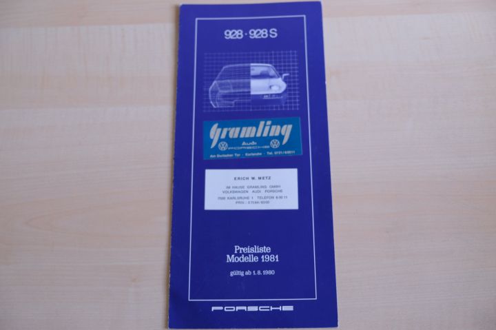 Porsche 928 928 S - Preisliste & Extras - Prospekt 08/1980