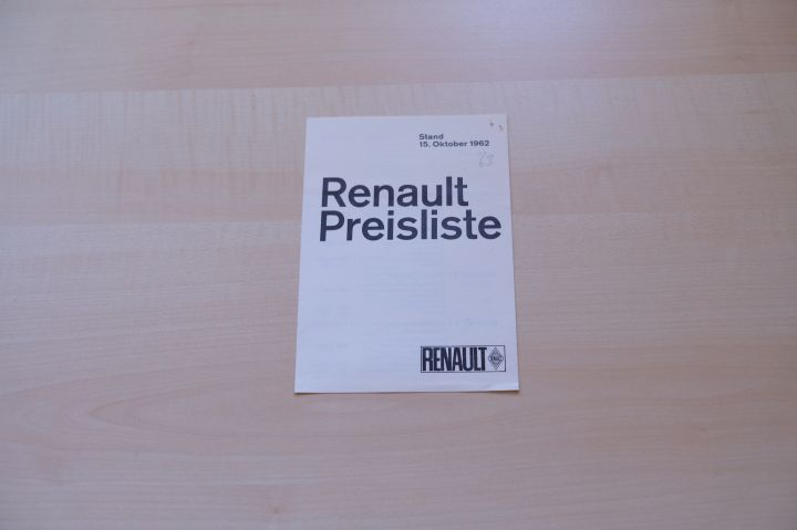 Renault R 4 Dauphine R 8 Floride - Preisliste & Extras - Prospekt 10/1962