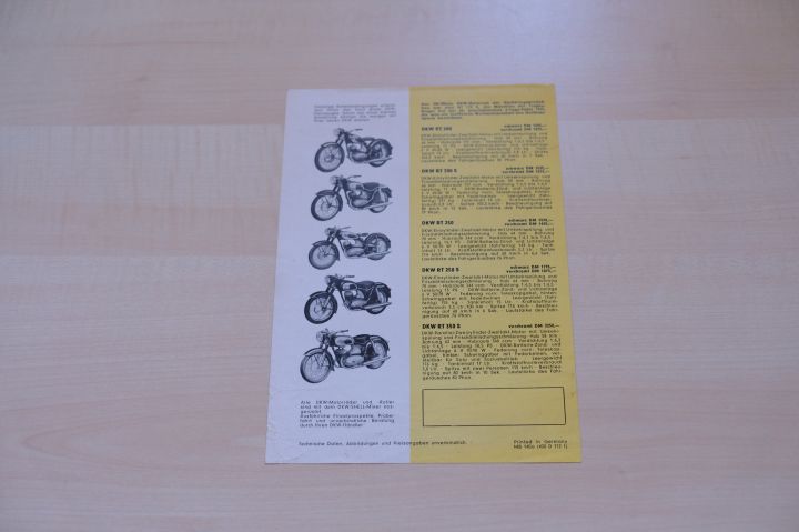 DKW RT 125 200 250 Hobby - Preisliste & Extras - Prospekt 195?