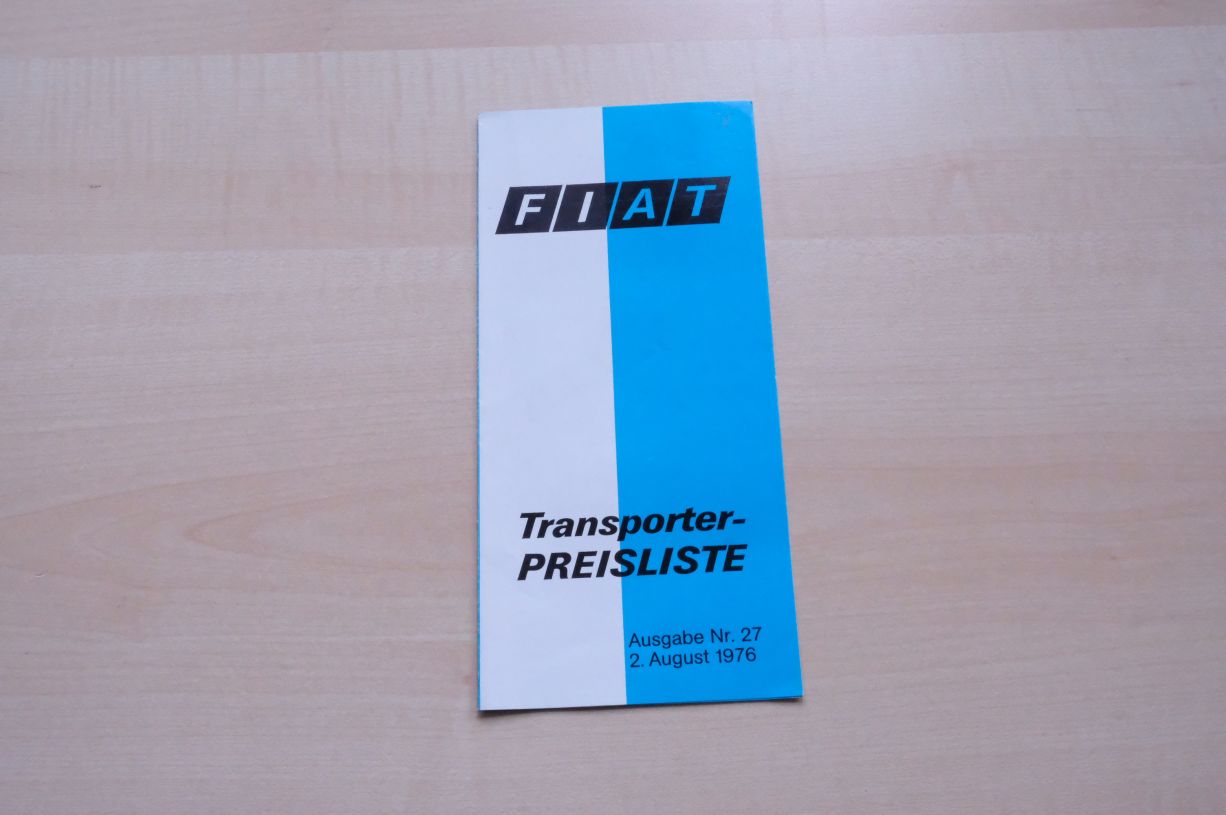 Fiat 850 T 238 242 Pick up - Preisliste & Extras - Prospekt 08/1976