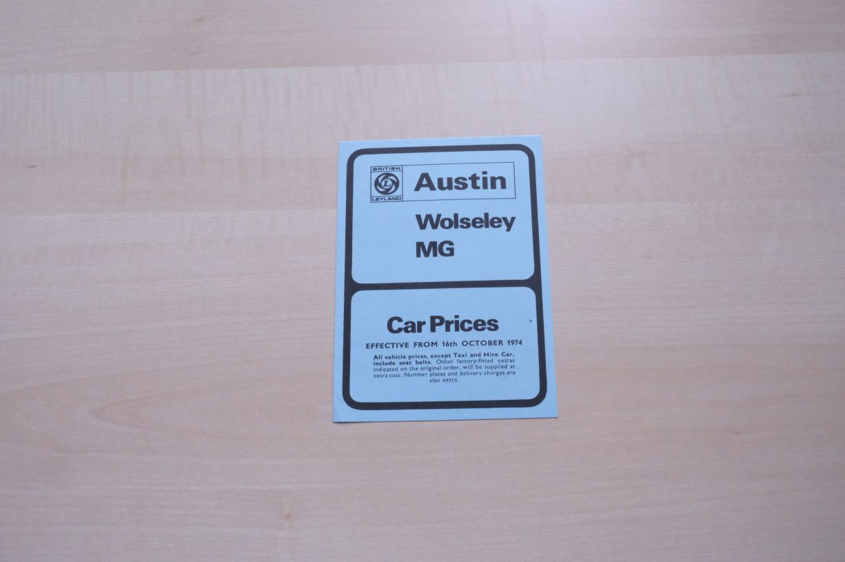 MGB GT V8 Sports Midget - Preisliste & Extras - UK - Prospekt 10/1974
