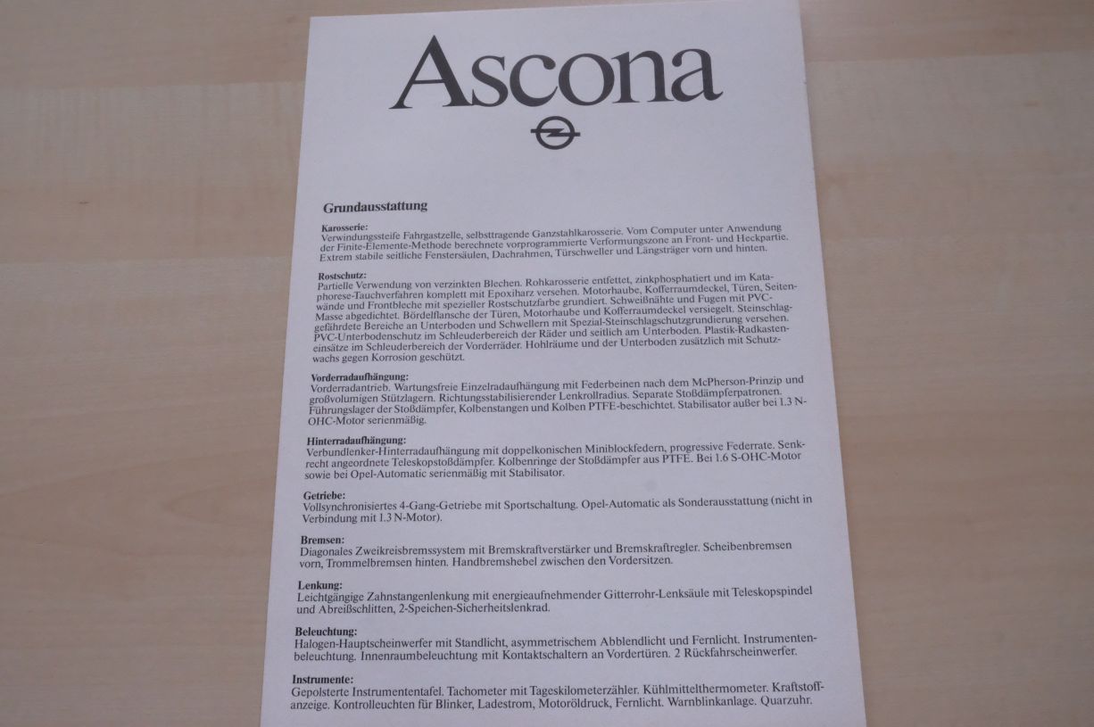 Opel Ascona - technische Daten & Ausstattungen - Prospekt 11/1981