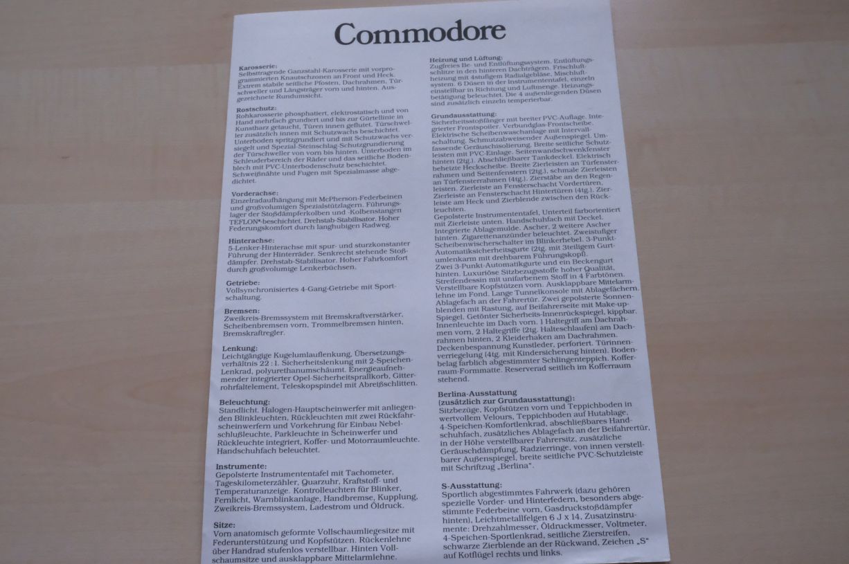 Opel Commodore - technische Daten & Ausstattungen - Prospekt 08/1979