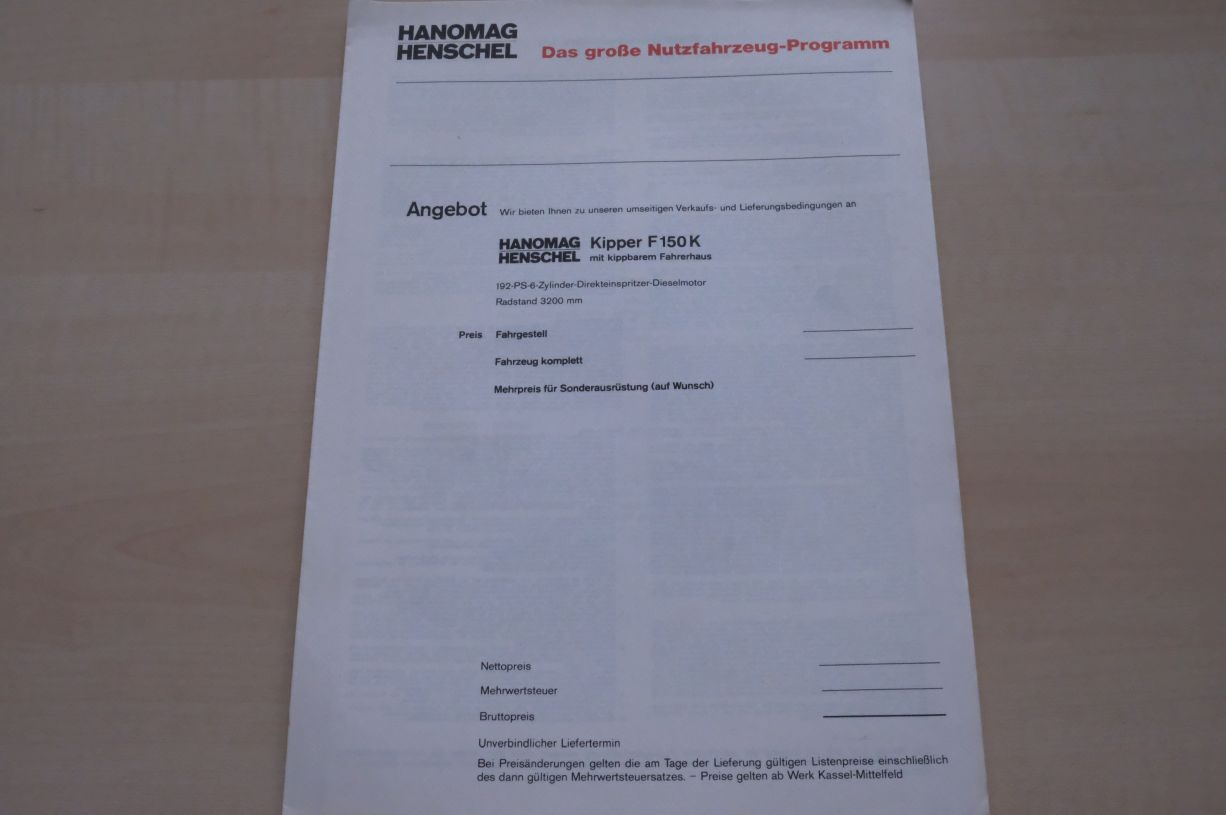 Hanomag Henschel LKW F 163 K - technische Beschreibung - Prospekt 07/1971