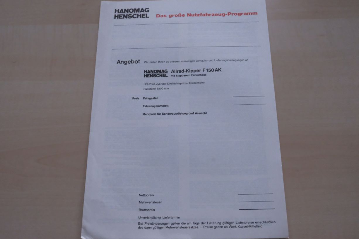 Hanomag Henschel LKW F 221 S 2 AL- technische Beschreibung - Prospekt 07/1971