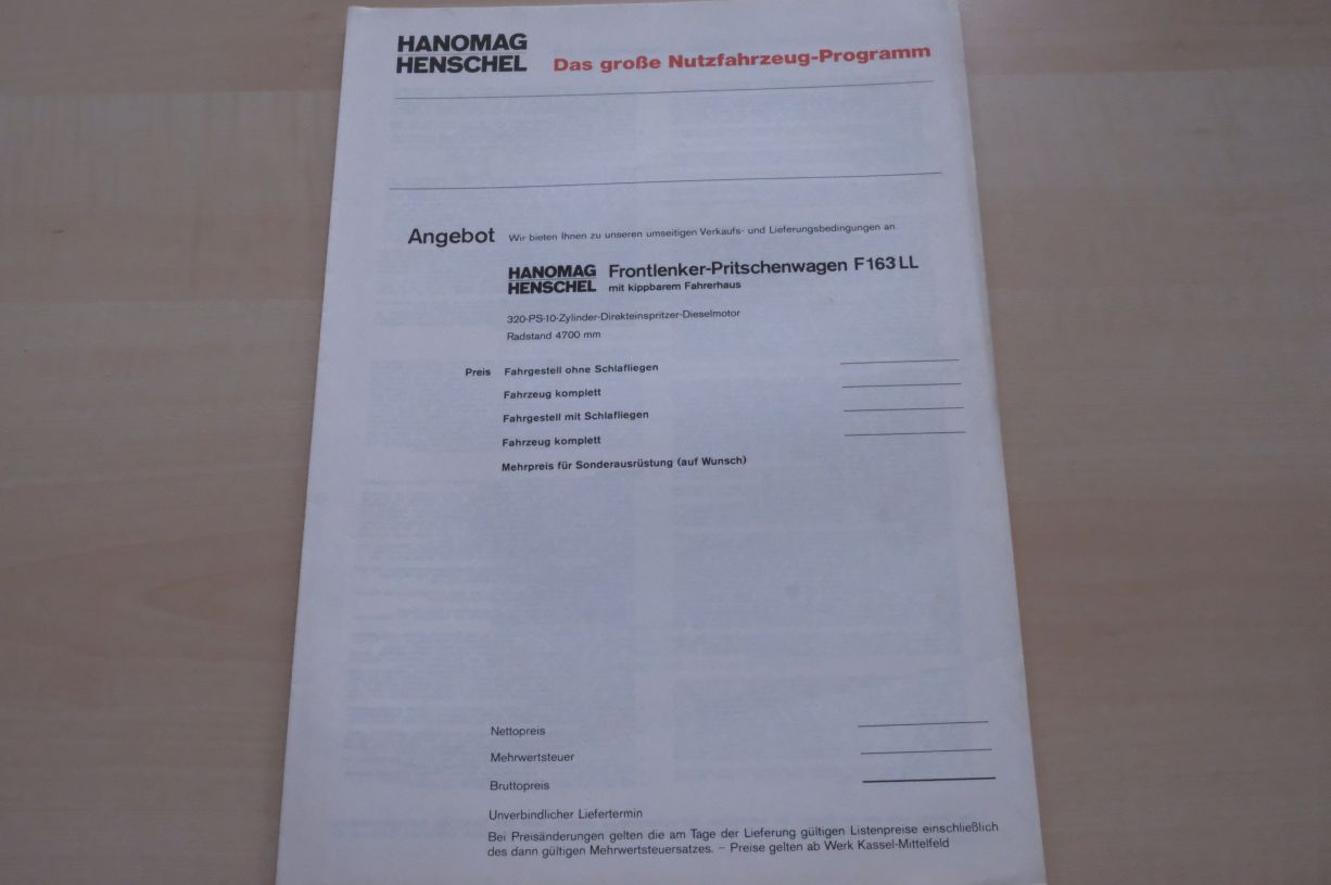 Hanomag Henschel LKW F 20 25 30 35 - technische Beschreibung - Prospekt 05/1971