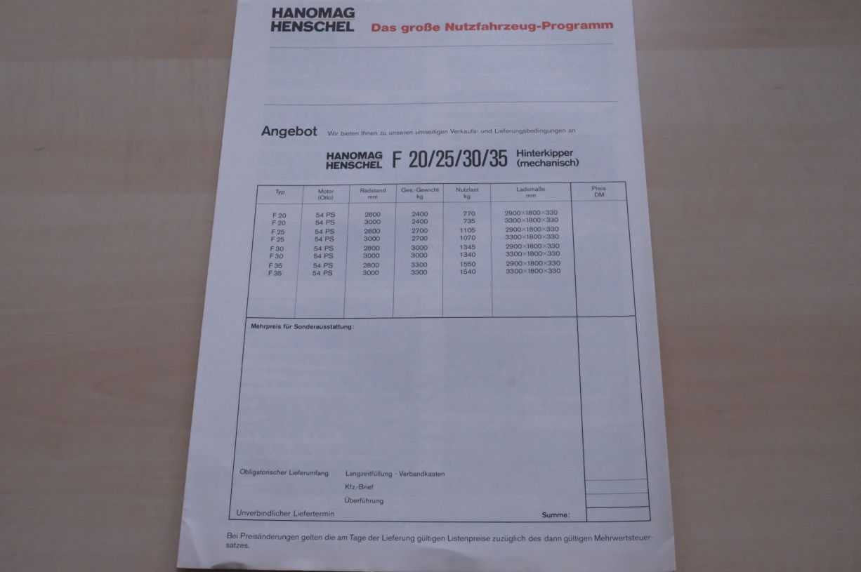 Hanomag Henschel LKW F 30 35 - technische Beschreibung - Prospekt 05/1971