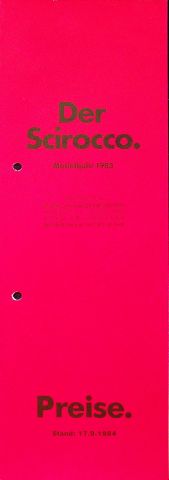 VW Scirocco - Preisliste & Extras - Prospekt 09/1984