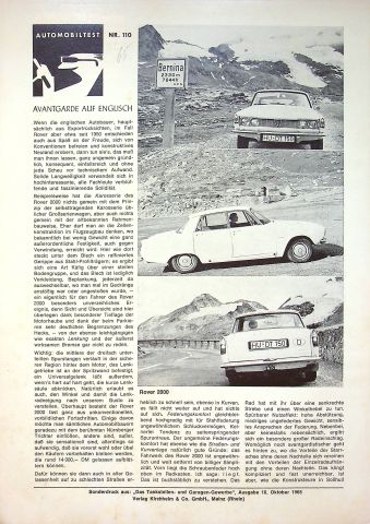 Rover 2000 im TEST - Tankstellengewerbe - Sonderdruck 10/1965