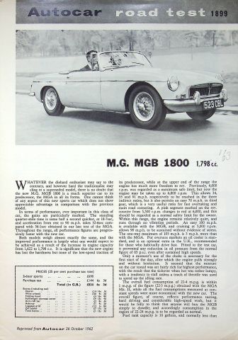 MG MGB Roadster - Autocar - Sonderdruck 10/1962