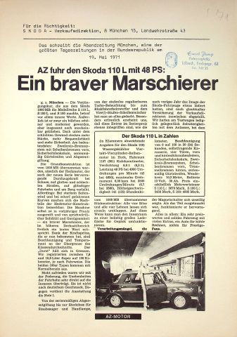 Skoda 110 L - Abendzeitung - Sonderdruck 1971