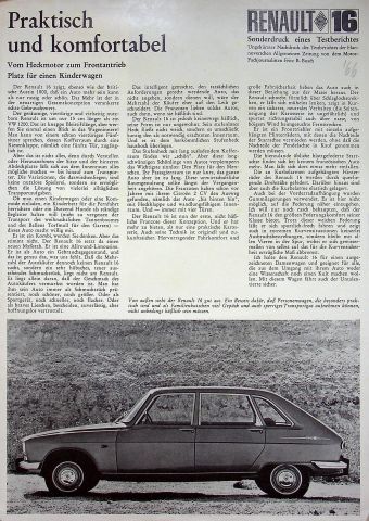 Renault R 16 - HAZ - Sonderdruck 196?