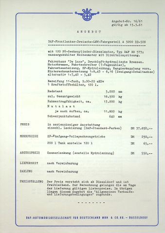 DAF LKW A 3200 - technische Beschreibung - Prospekt 03/1961