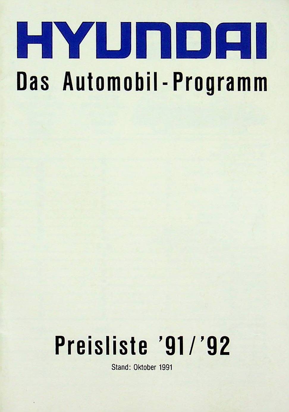 Hyundai Pony Lantra Sonata - Preisliste & Extras - Prospekt 10/1991