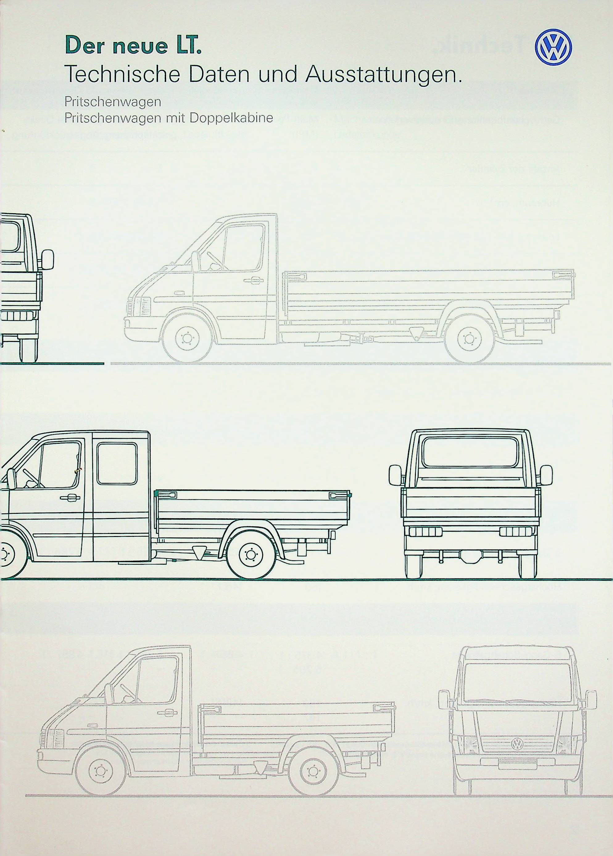VW LT Pritsche - tech. Daten & Ausstattungen - Prospekt 05/1996