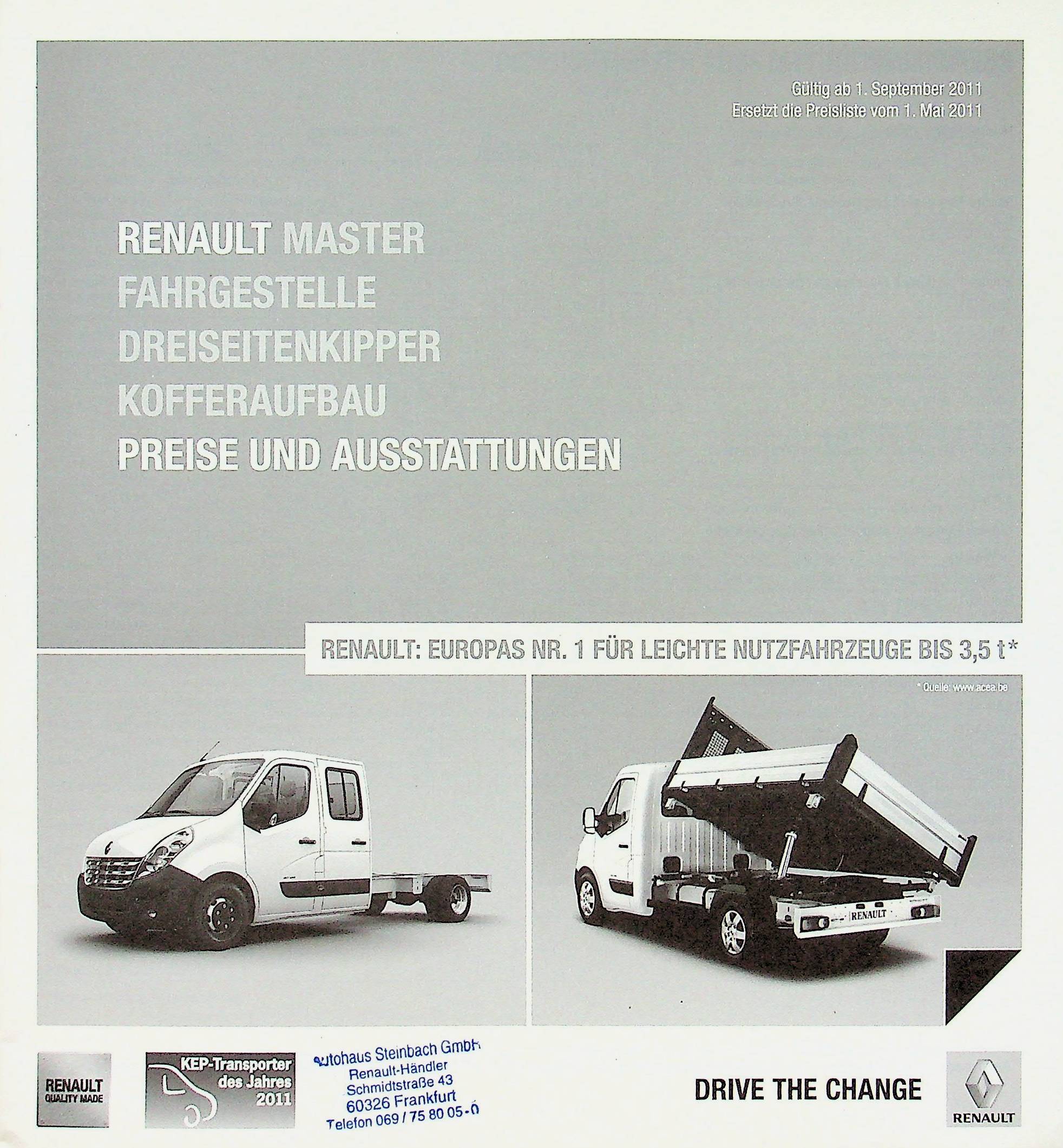 Renault Master Fahrgestell - Preisliste & Extras - Prospekt 09/2011