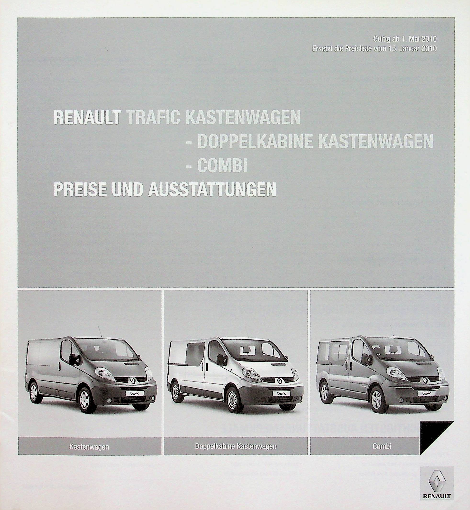 Renault Trafic Kastenwagen - Preisliste & Extras - Prospekt 05/2010