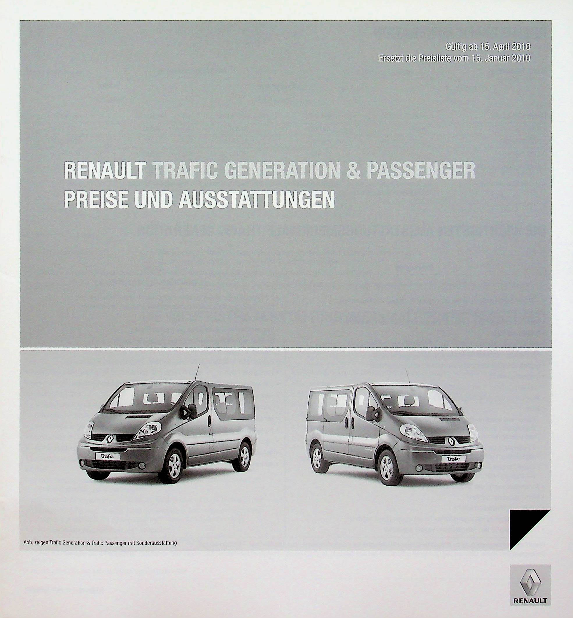 Renault Trafic Generation - Preisliste & Extras - Prospekt 04/2010