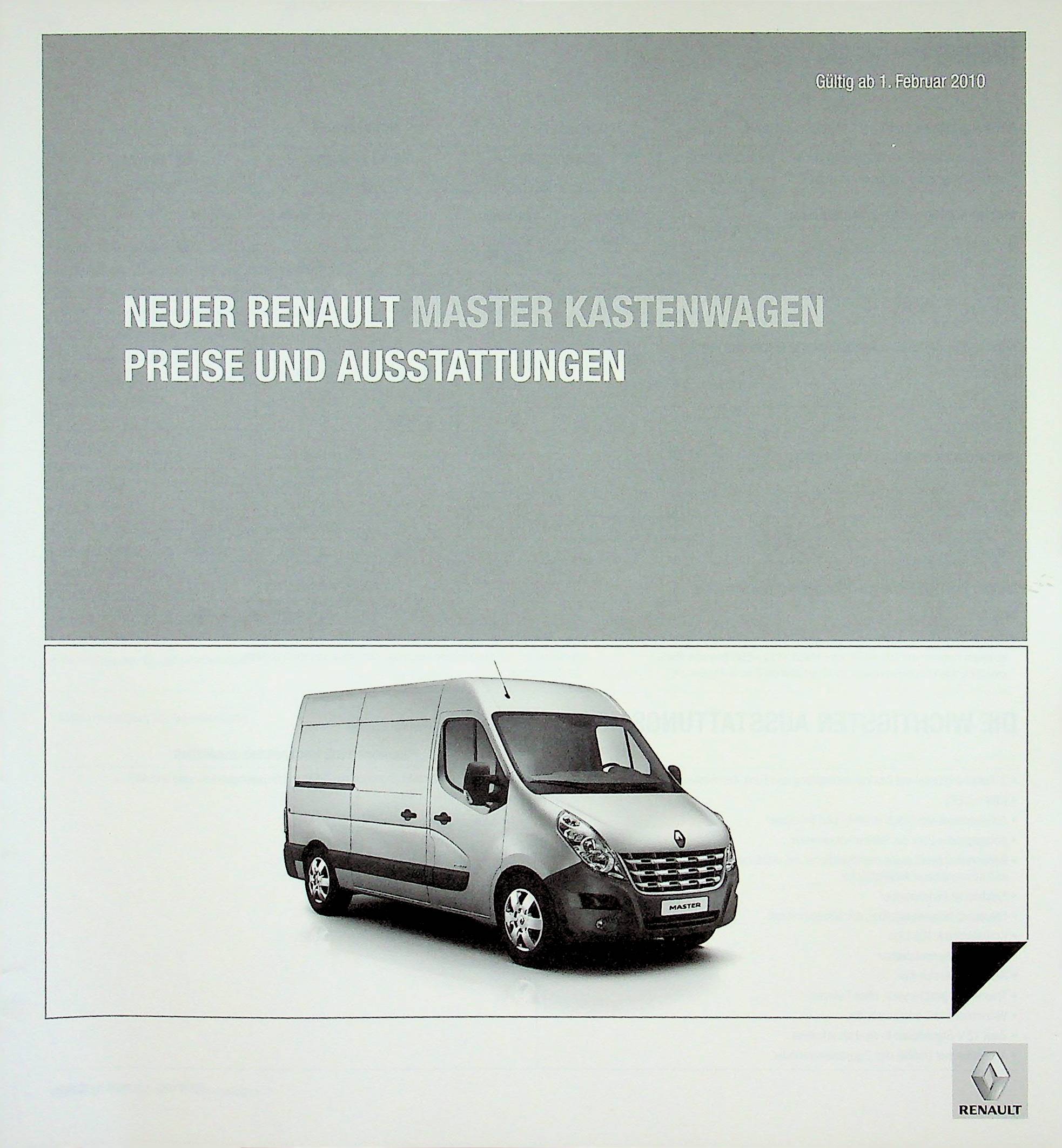 Renault Master Kastenwagen - Preisliste & Extras - Prospekt 02/2010