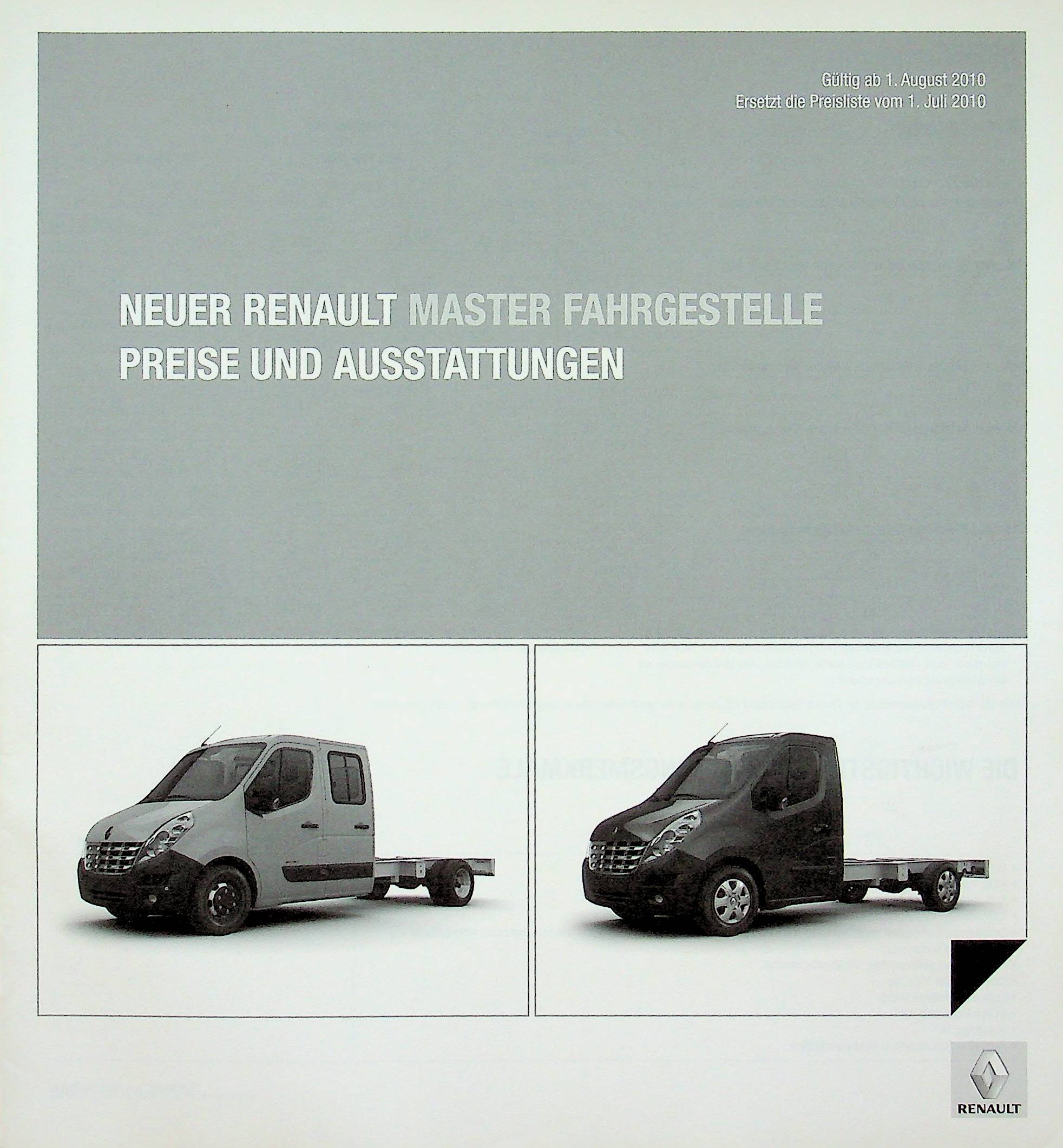 Renault Master Fahrgestell - Preisliste & Extras - Prospekt 08/2010