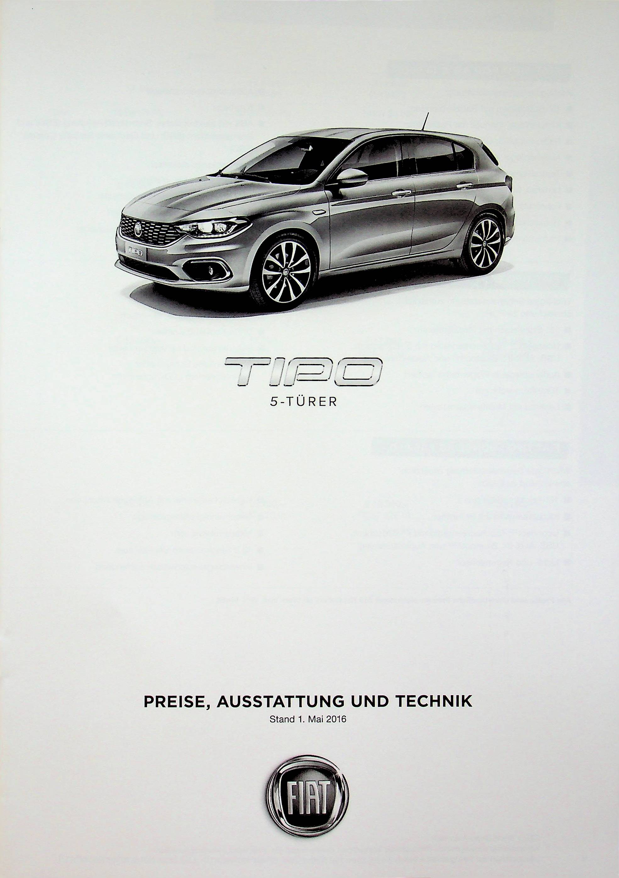 Fiat Tipo 5-Türer - Preisliste & Extras - Prospekt 05/2016