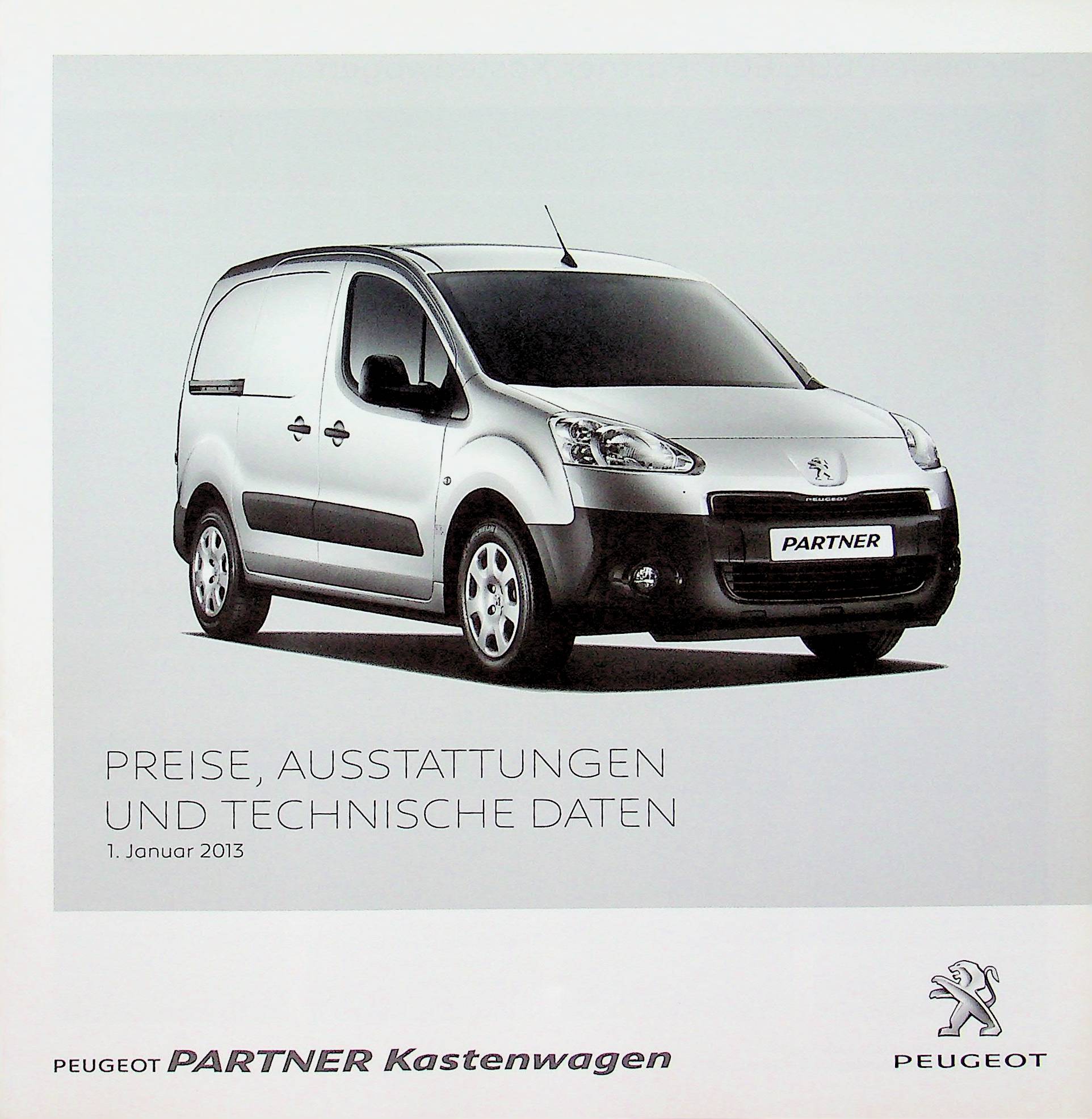 Peugeot Partner Kastenwagen - Preisliste & Extras - Prospekt 01/2013
