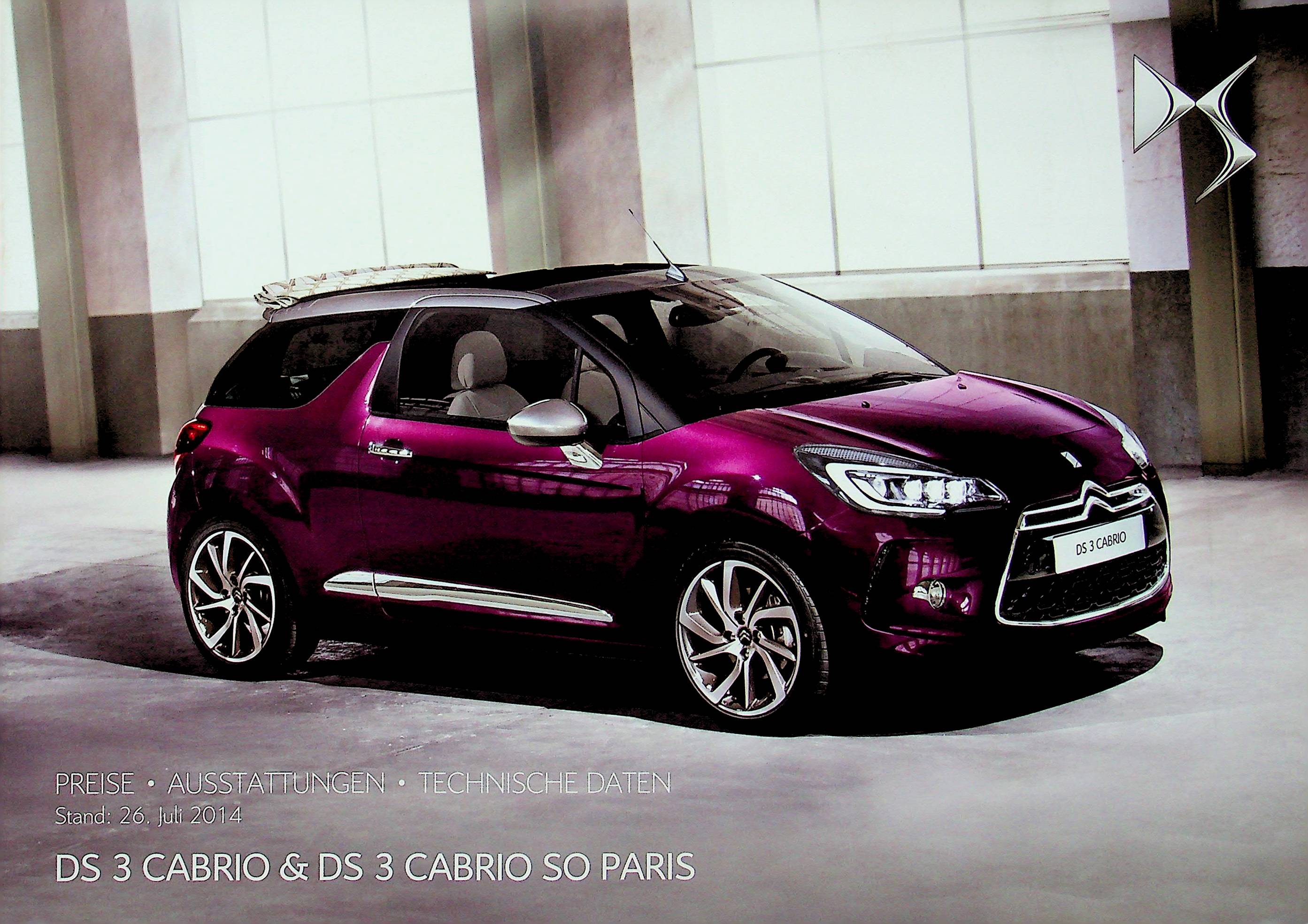 Citroen DS 3 Cabrio - Preisliste & Extras - Prospekt 07/2014